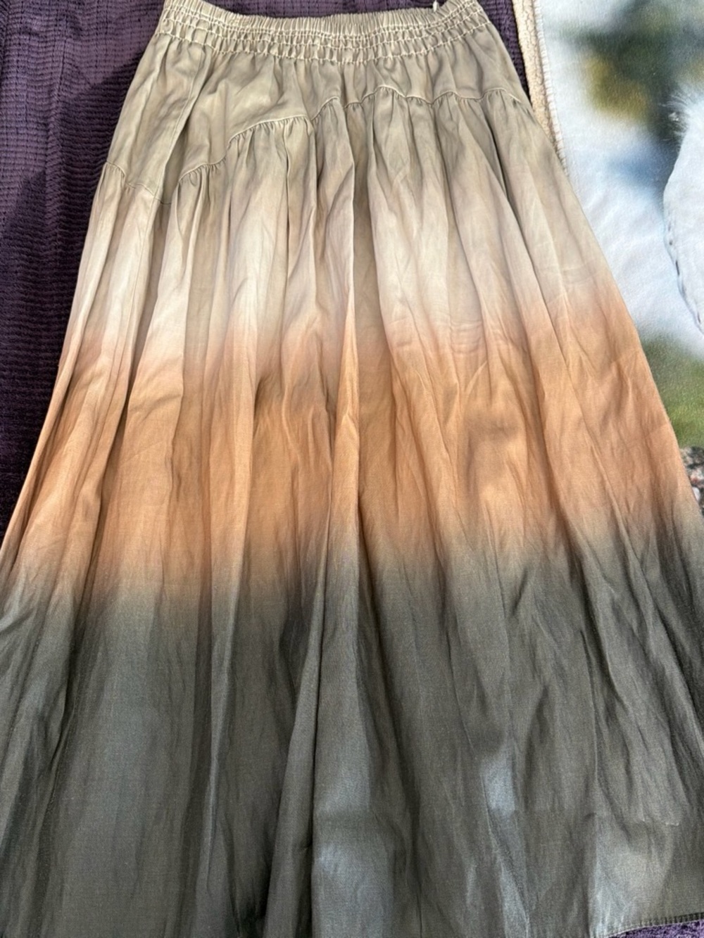 Vince Ombre Maxi Skirt in Beige, Tan & Olive